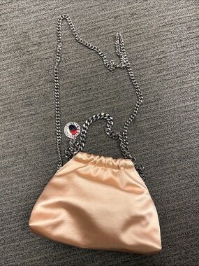 Stella McCartney Satin Mini Drawstring Bag in Blush Pink with Silver Chain